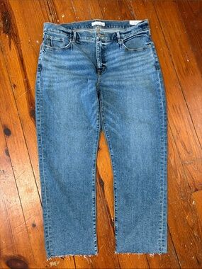 NWT LOFT Straight-Leg Jeans Raw Hem Slim Stretch Size 32 14